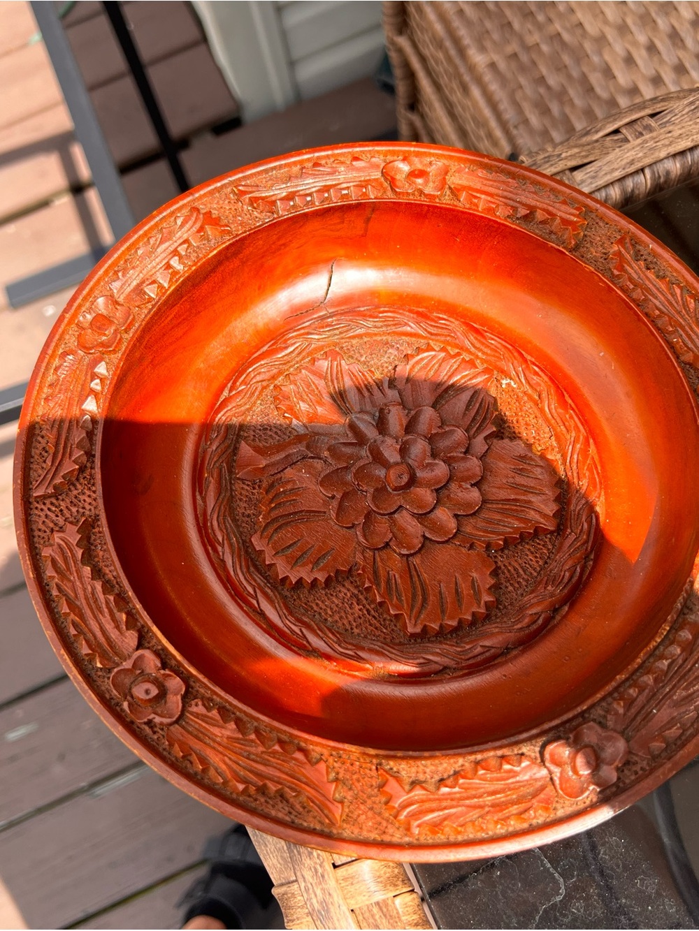 Mid Century hand carved wooden bowl
